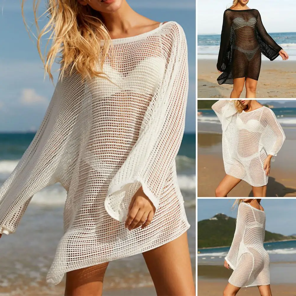 New Summer Hollow Out Sun Protection Shirt Bell Sleeve Beach Cover-up Bikini Cover Knitwear Swimsuit Breathable Beachwear