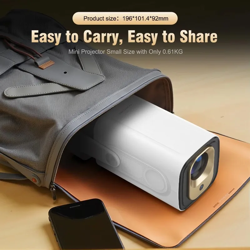 Mini-Projektor mit Tasche, 4K, Android 11, tragbar, kurze Heimkino, LED-Lampen, Autofokus-Linse