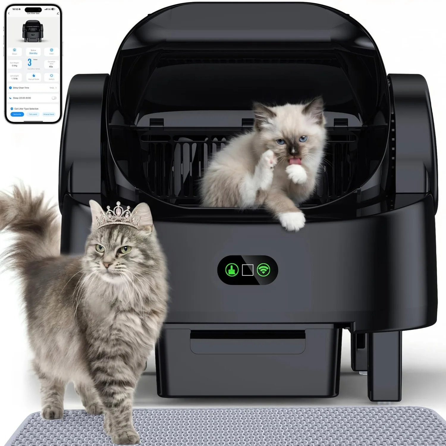 Automatic Cat Litter Box, Electric Large Open-Top Self Cleaning Litter Box for Multiple Cats, Smart APP Control