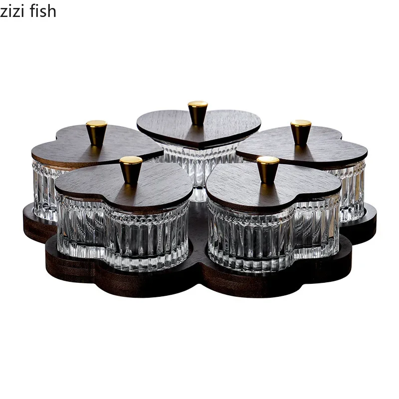 Glass Bowl Set with Wooden Lid Snack Platter Fruit Plate Snack Bowls Dessert Bowl Dim Sum Dish Candy Dish Dried Fruit Plate Tray