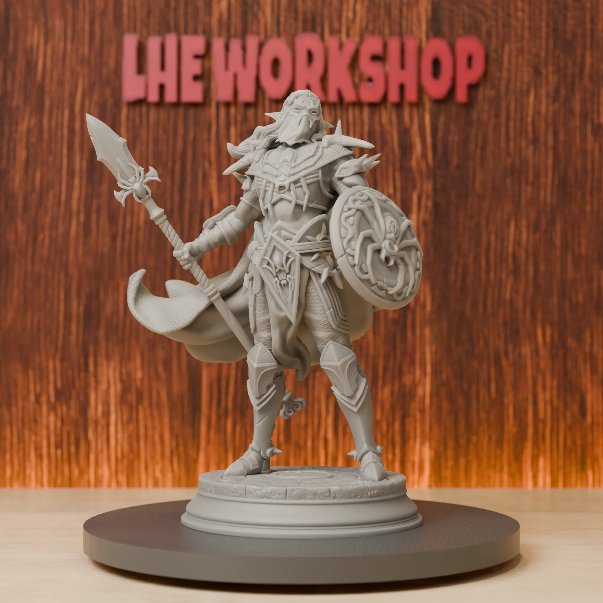 Female Drow Warriors with Spear Shield Miniatures | 28mm-75mm | Resin 3D Printed DND Pathfinder Mini | Unpainted Grey