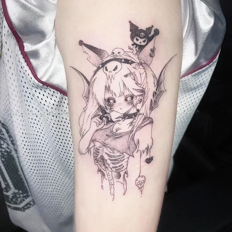 Devil Girl Skeleton Herbal Juice Temporary Tattoos Waterproof Fake Tattoo Sticker Tatoo Body Sticker Last for 15 Days
