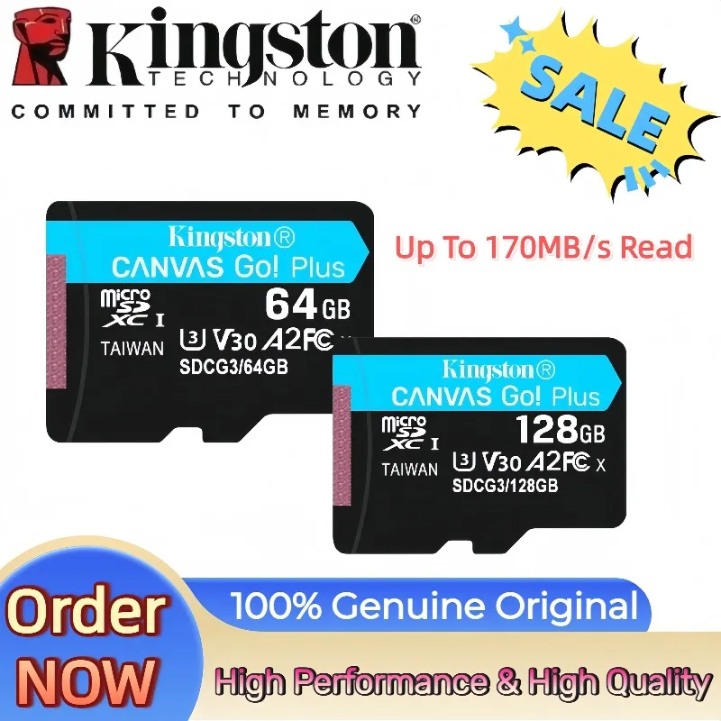 100% Genuine Kingston U3 V30 TF Micro SD Card Canvas Go Plus 64-512GB Up To 170MB/s Read High Speed Flash Card For Mobile Phones