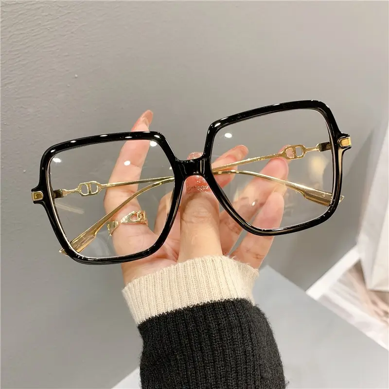 Fashion Oversized Square Eyewear Retro Womens Light Bloking Metal Frame Glasses Trend Optical Computer Eyeglasses