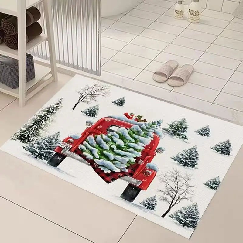 VIKAMA Wine Red Two Reindeer LET IT SNOW Snowflake Bath Mat Quick Dry Machine Washable Bathroom Kitchen Farmhouse Home Decor