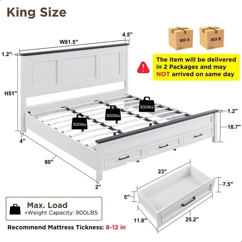 Farmhouse Queen Size Bed Frame with 52