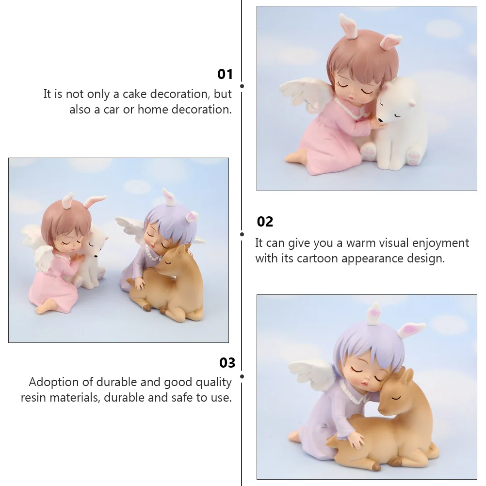 

2Pcs Cartoon Angel Cake Decoration Resin Ornaments Lovely Baking Adornments Home Party Decor Cake Decoration Resin Ornament
