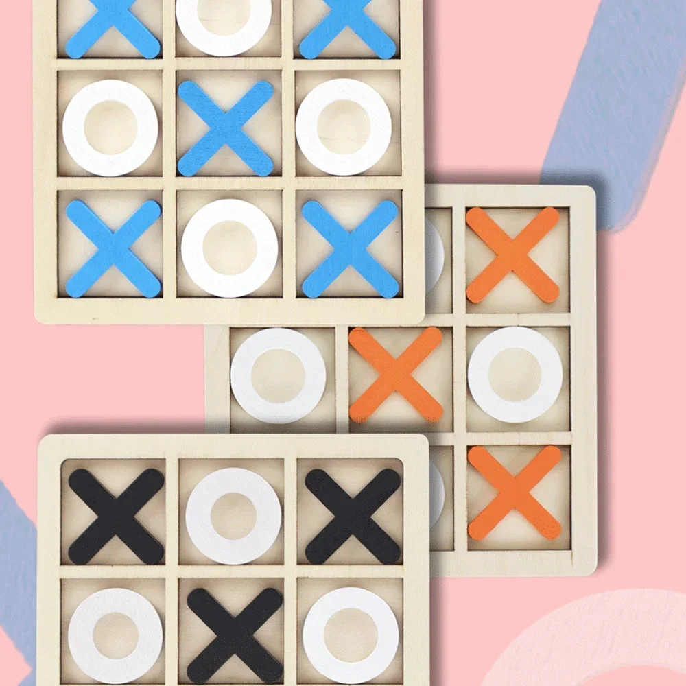 Holz XO Tic Tac Toe Spiel Mini Schachbrett Interaktion Puzzle Training Montessori Lernspielzeug Geschenk für Kinder Jungen Mädchen