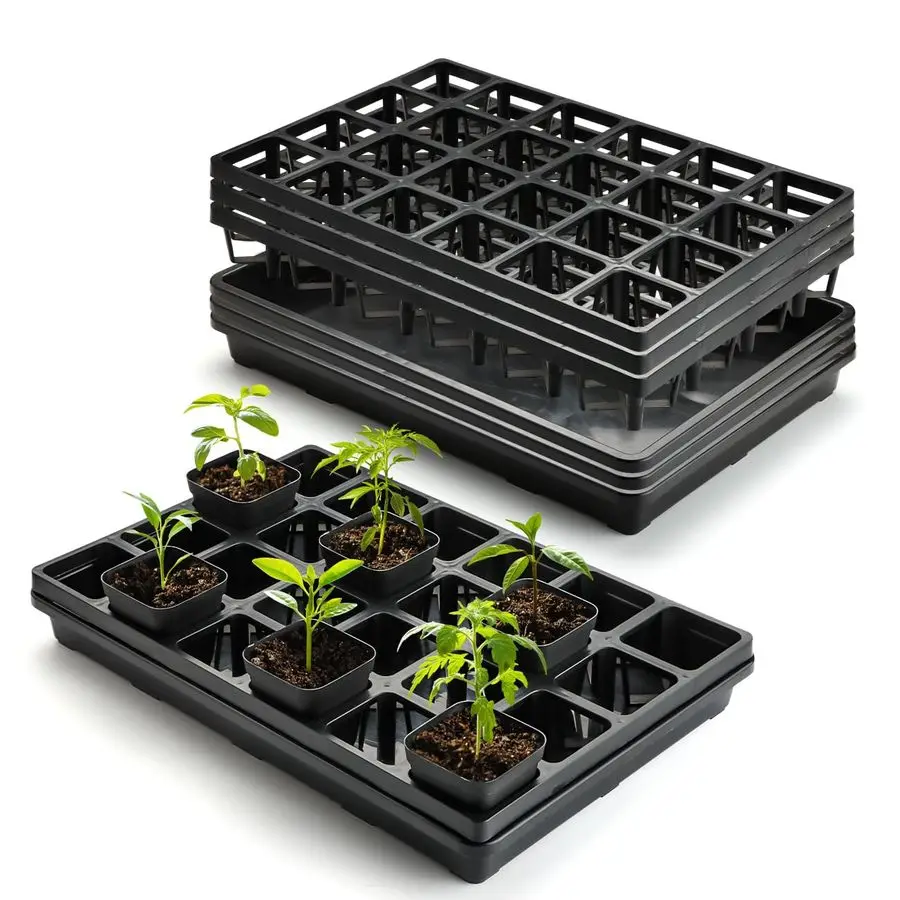 

24 Cell Nursery Pots Trays 17x11x2 with Plastic Flat Seed Starter Trays, Durable Carrying Seedling Starter Tray, Reusable Planti