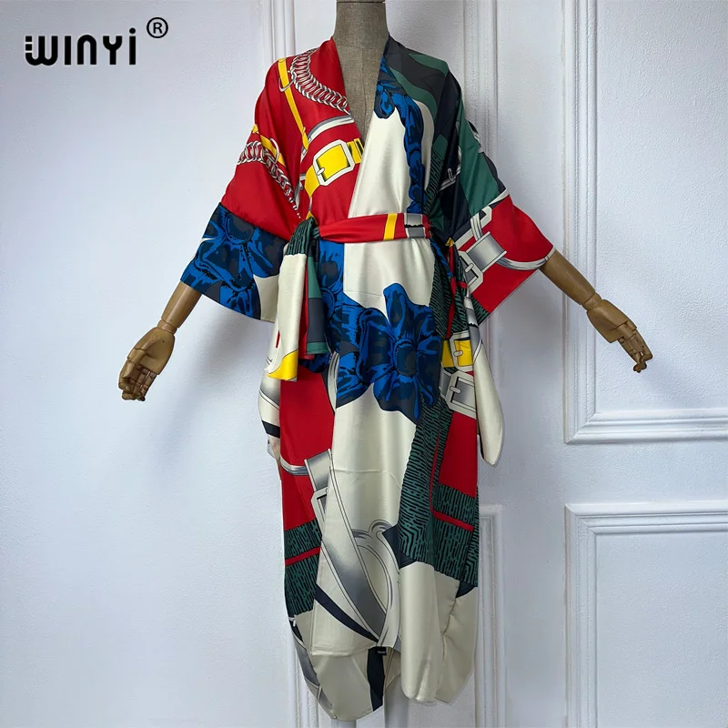 WINYI Bikini Cover-ups Fashion printing Self Belted Women Summer Clothing Kimono Dress Beach Wear Swim Suit beach Cover Up