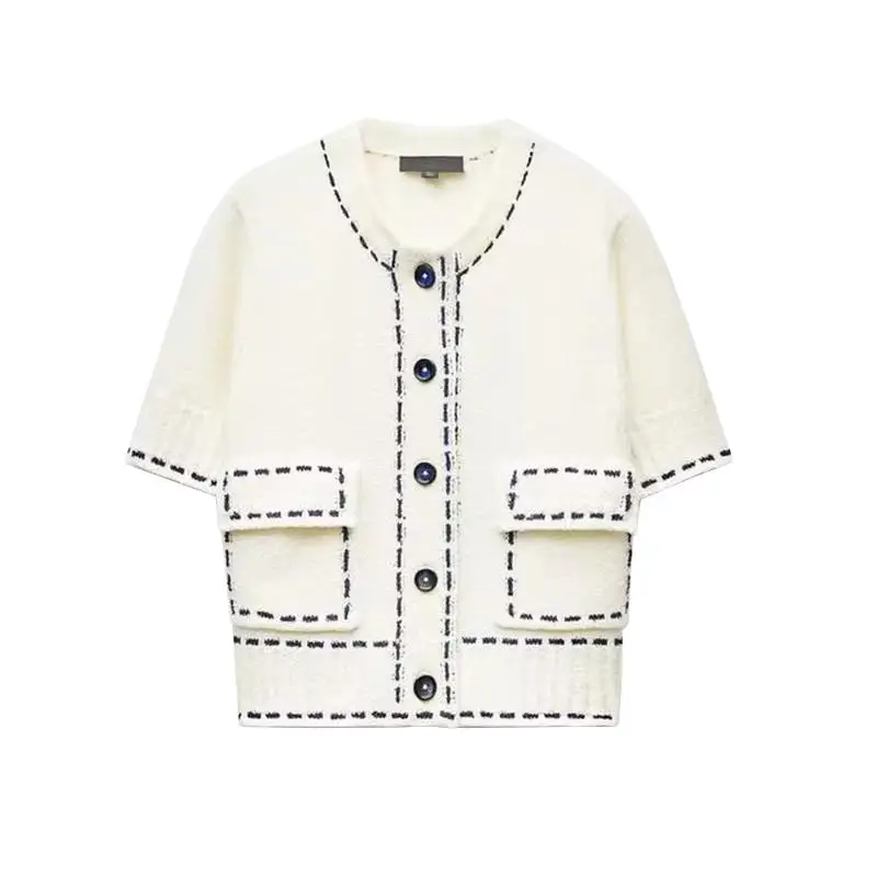 

Spring New Arrival Women's Faion Knitted ort Sve round Ne Outerwear Creative Stitch Detailing Polyester Fiber Open C...