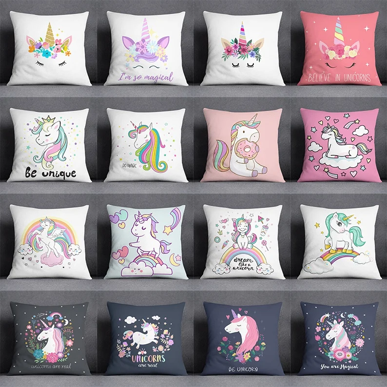 Bedroom Sofa Car Cushion Cover Pillowcase Cartoon Pink Unicorn  Gift Home Office Decor