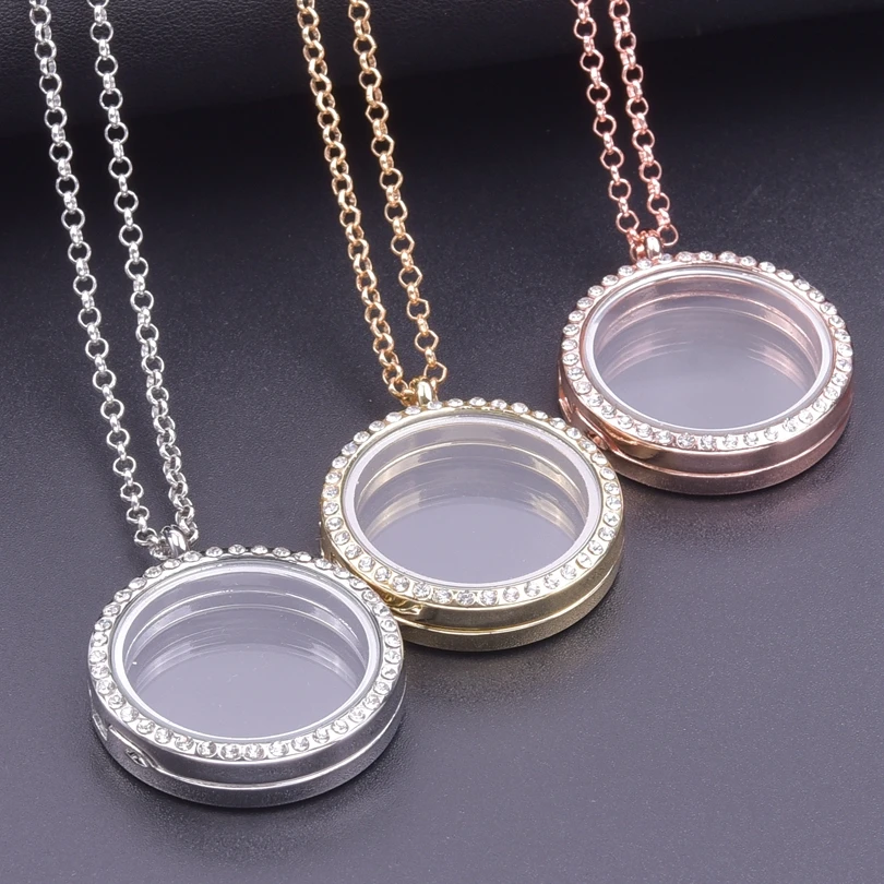 1Pc Mix Colors Metal Round Glass Memory Photo Locket Pendant Necklaces For Ashes Living Urn Relicario Women Collares Jewelry