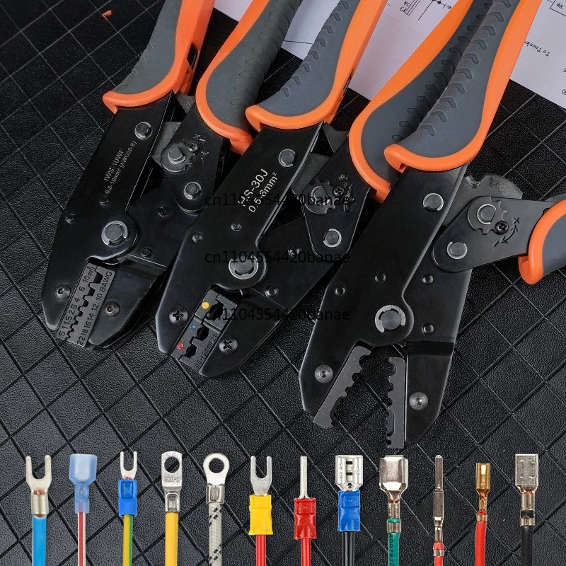 Multifunctional ratchet labor-saving crimping pliers Tubular insulation bare terminal plug spring flag terminal pliers