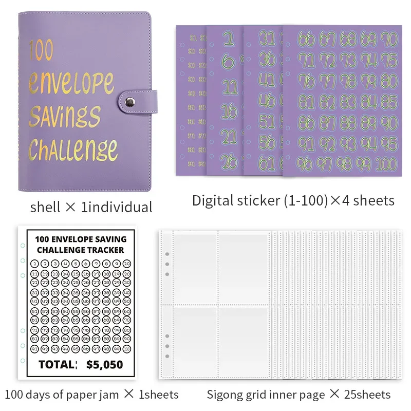 

A5 100 Envelope Challenge Notebook Notepad Daily Planner Cash Saving Budgeting Wallet Binder Stationery