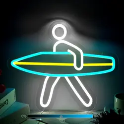 Unique 0 to 100 Percent Surfing Man LED Neon Sign Wall Art for Bedroom Beach Bar Decor Inspiring Adventure Freedom Light Gift