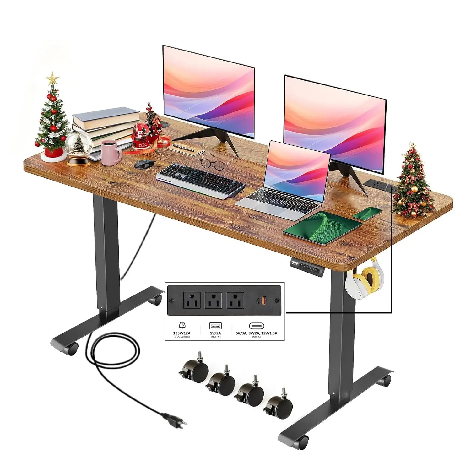 Electric Standing Desk 48x24 Inch with Power Socket USB Ports Wheels Memory Buttons Office, Customized