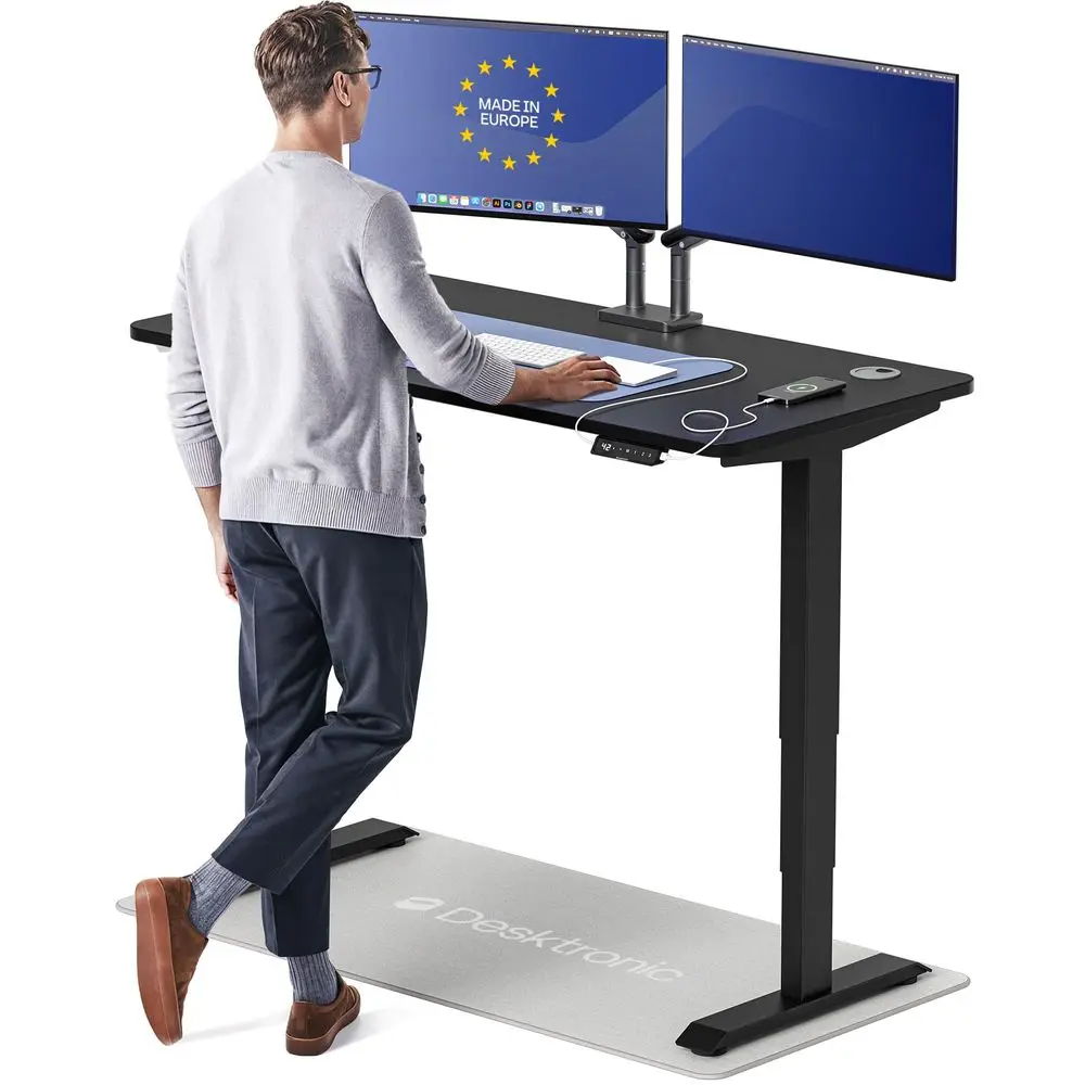 

HomePro Standing Desk 54x28 Made in Europe, Ergonomic Sit Stand Home Office Desk, Electric Height Adjustable, Dual Motor, USB a