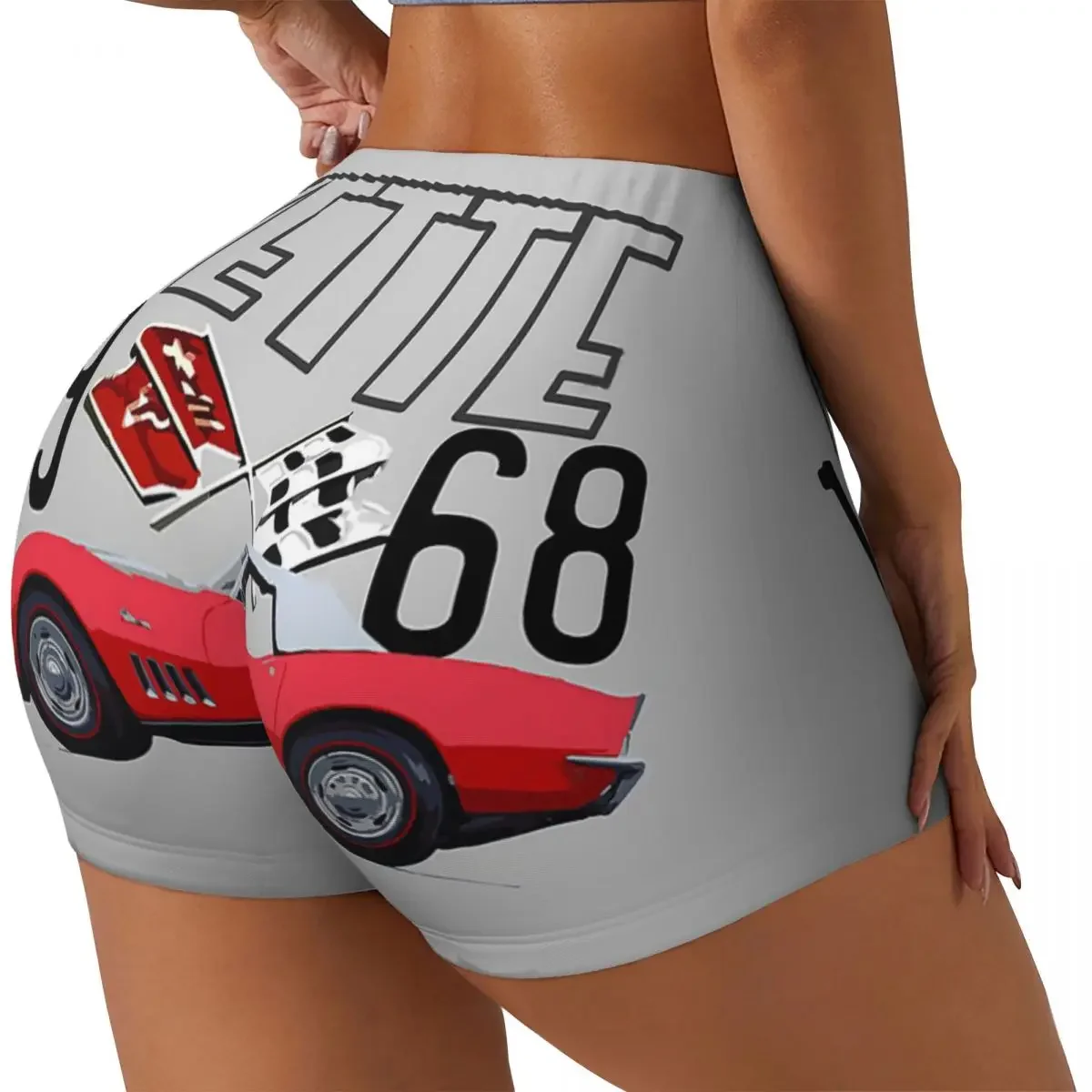 Custom 1968 Red Corvette C3 Convertible Classic Car Women Gym Workout Running Shorts Athletic Volleyball Biker Yoga Shorts