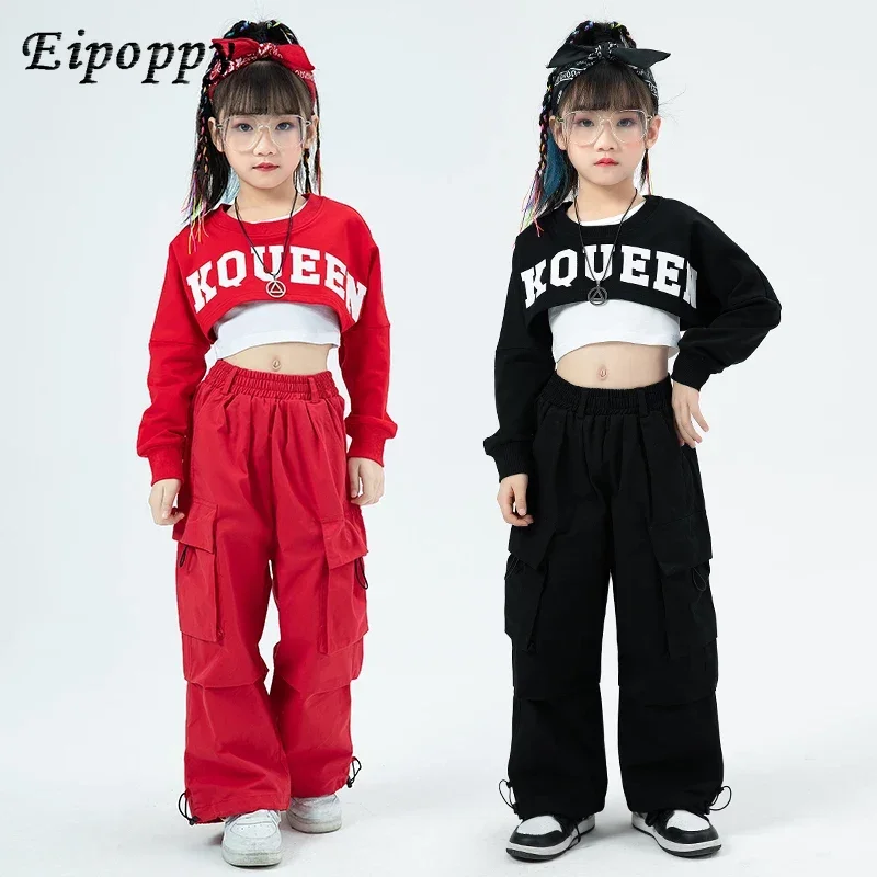 Cargo Pant Clothes Sets Kids Children Streetwear Sport Sweatshirt Outfit Teen Jazz Street Dance Costumes