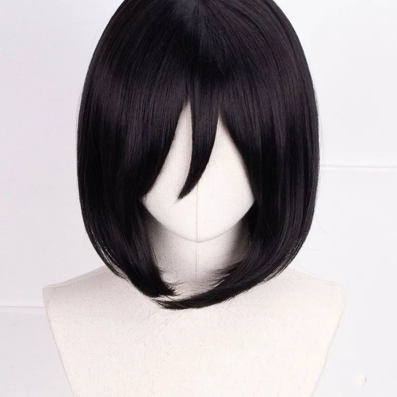 Mikasa Ackerman rôle cheveux courts Anime attaque sur Titan héroïne modélisation chapeaux femme vêtements quotidiens porter noir étudiant tête perruque