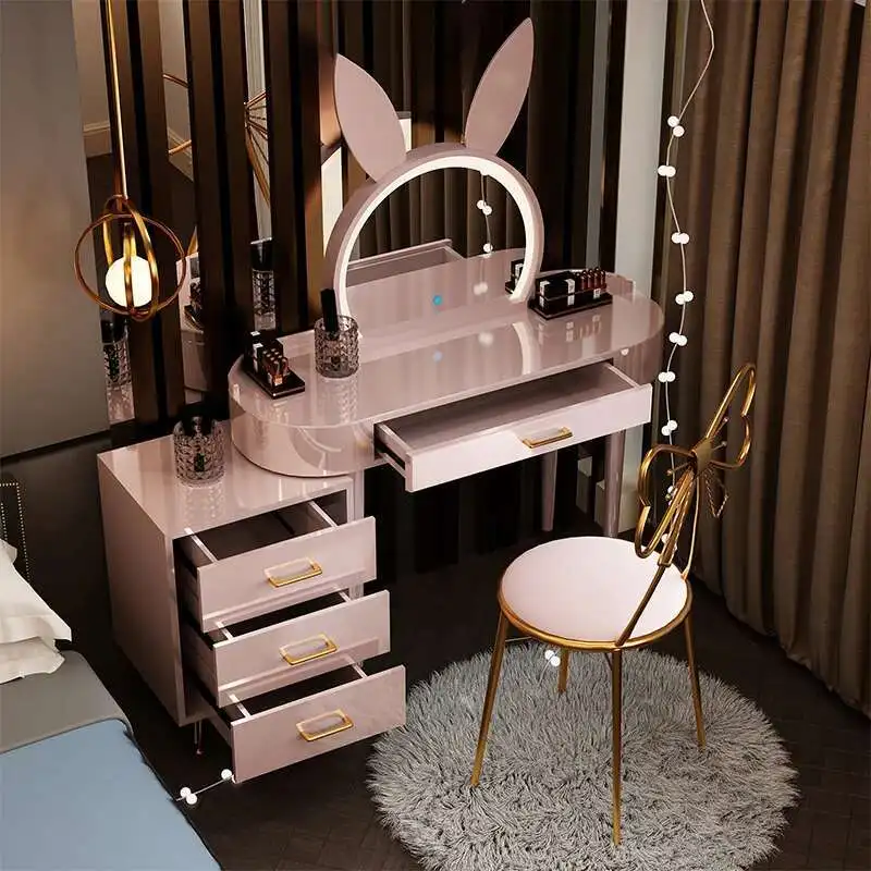 

Vanity Makeup Desk Makeup Headdresses Comfortable Bedroom Vanity Desk With Light Mirror With Seat Rabbit Mirror Dressing Table