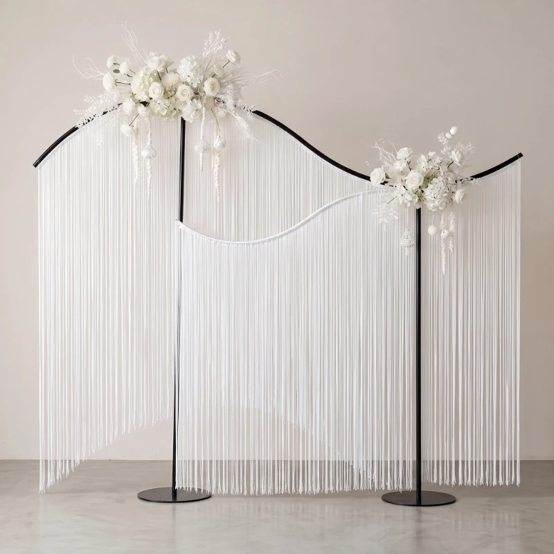 

Fashion Wedding Arch And Curtain Rainbow Arch Frame For Outdoor Wedding Decor Welcome Area Decoration Backdrop String Curtains
