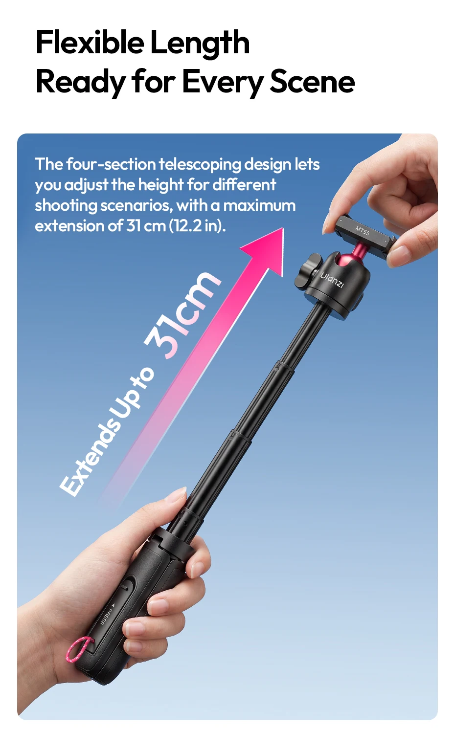Ulanzi MT55 SnapGo Mini Selfie-Stick Stativ Overhead Mantis Rucksackhalterung für DJI Action6/Nano für Insta360 Go Ultra für Reisen – Detail 15