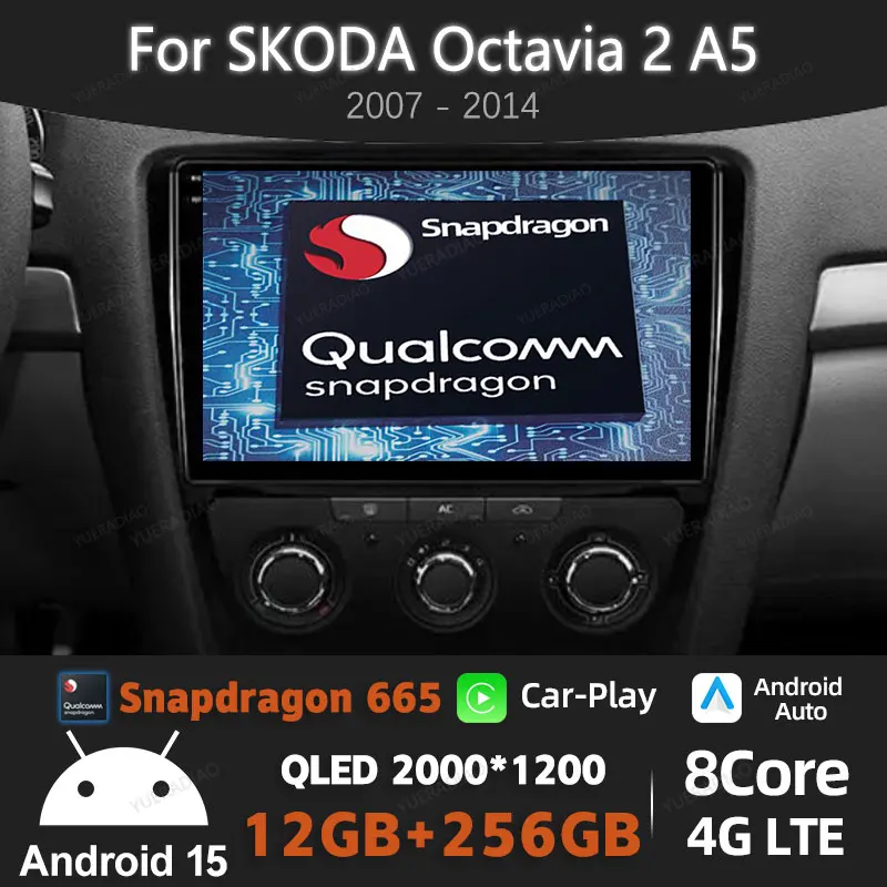 

Автомобильный радиоприемник Android 15 для Skoda Octavia 2 A5 2007-2013 GPS NAVI Мультимедийный видеоплеер BT Головное устройство Qualcomm 2DIN QLED 4G WIFI