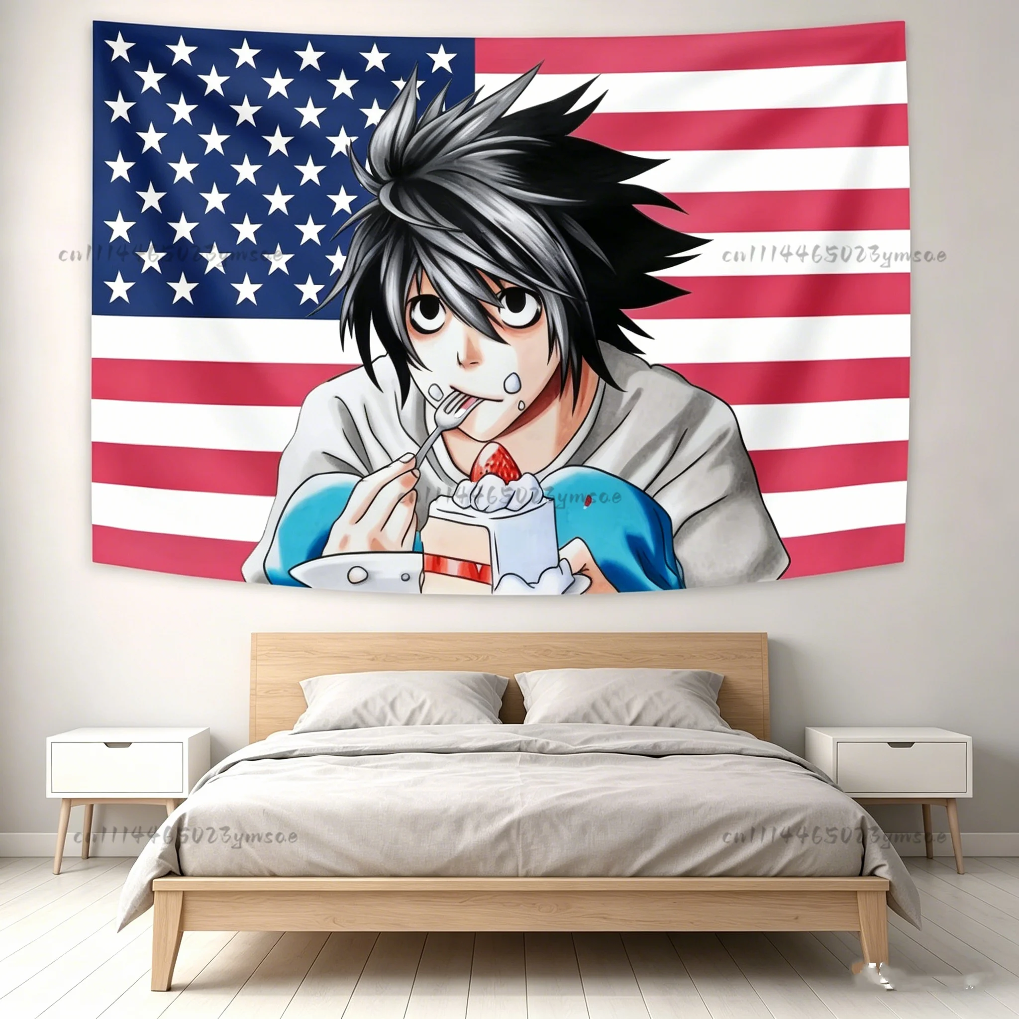 Beliebter Anime-Wandteppich D-Death-Note, rosa amerikanische Flaggen, Wandbehang, Hintergrundstoff, Banner für Schlafzimmer, Wohnheim, Heimwanddekoration