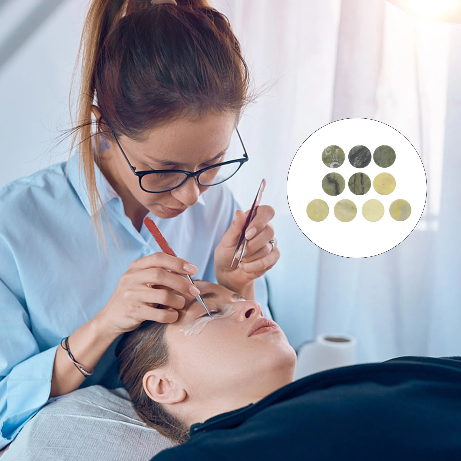 10Pcs Reusable Eyelash Jade Stone Pallet Smooth Round Glue Holder Pad Extension Support Dries Slowly Accessoires Supplies