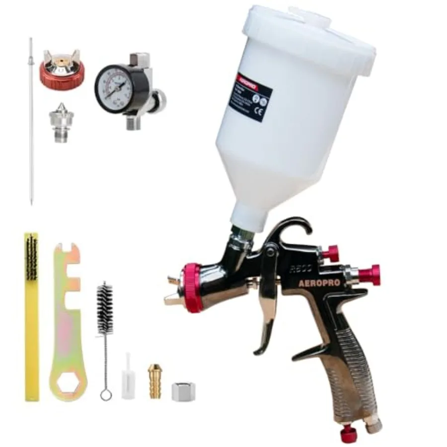 

R500 LVLP Air Spray Gun with 1.3mm and 1.5mm Nozzles and Integrated Air Regulator for Precision Painting Applications in Automo