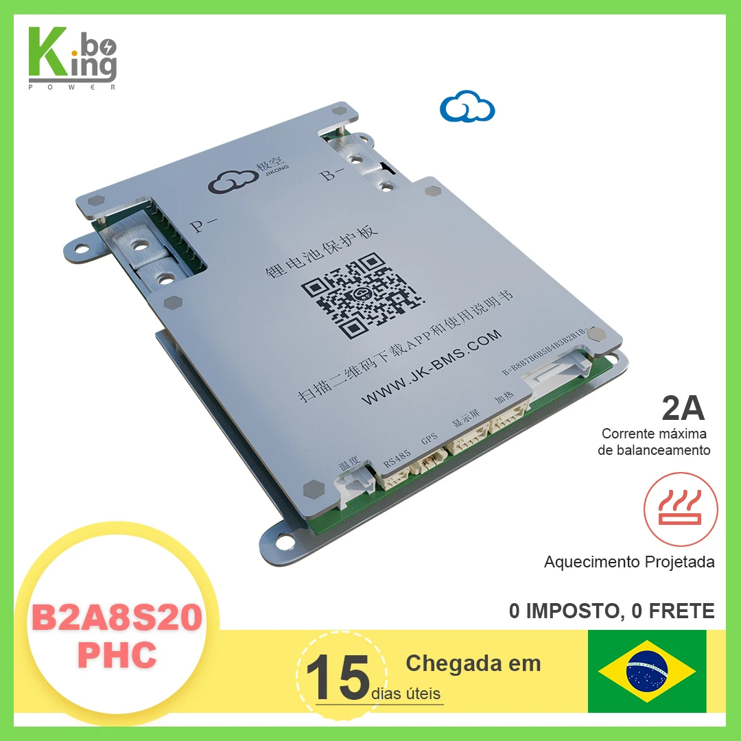 Brasil Bateria KINGBO SMART BMS com equilíbrio ativo e função de calor, vendas instantâneas, JK-B2A8S20P HC, 4S 8S, 12V, 24V,