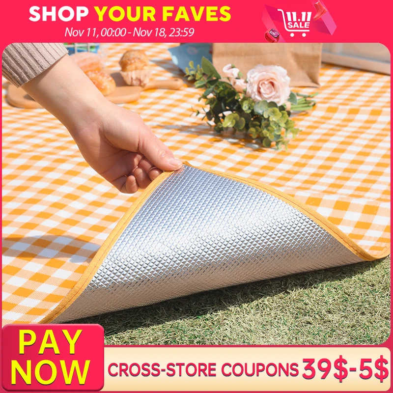 Outdoor camping mat, picnic mat, beach waterproof and moisture-proof portable tent sleeping mat, double-sided aluminum film