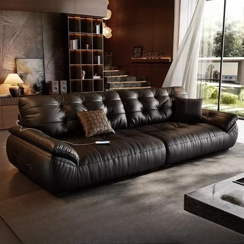 

Genuine Leather Sofa Luxurious Italian Retro Living Room Black Clouds Living Room Sofas And Seating Couch Sofa Home Furniture