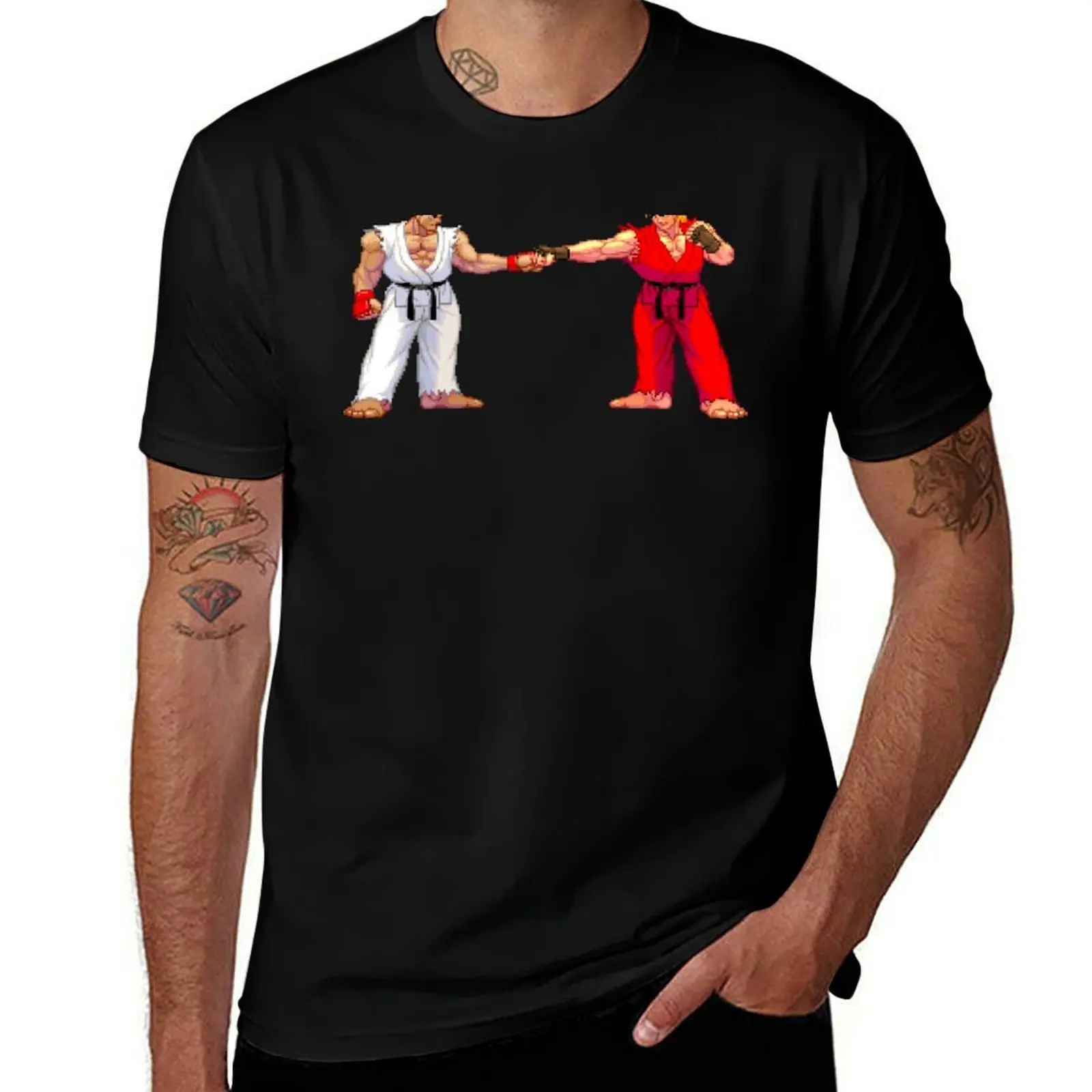 

3rd Strike Ryu and Ken fist bump T-Shirt Vintage Style Printed Top