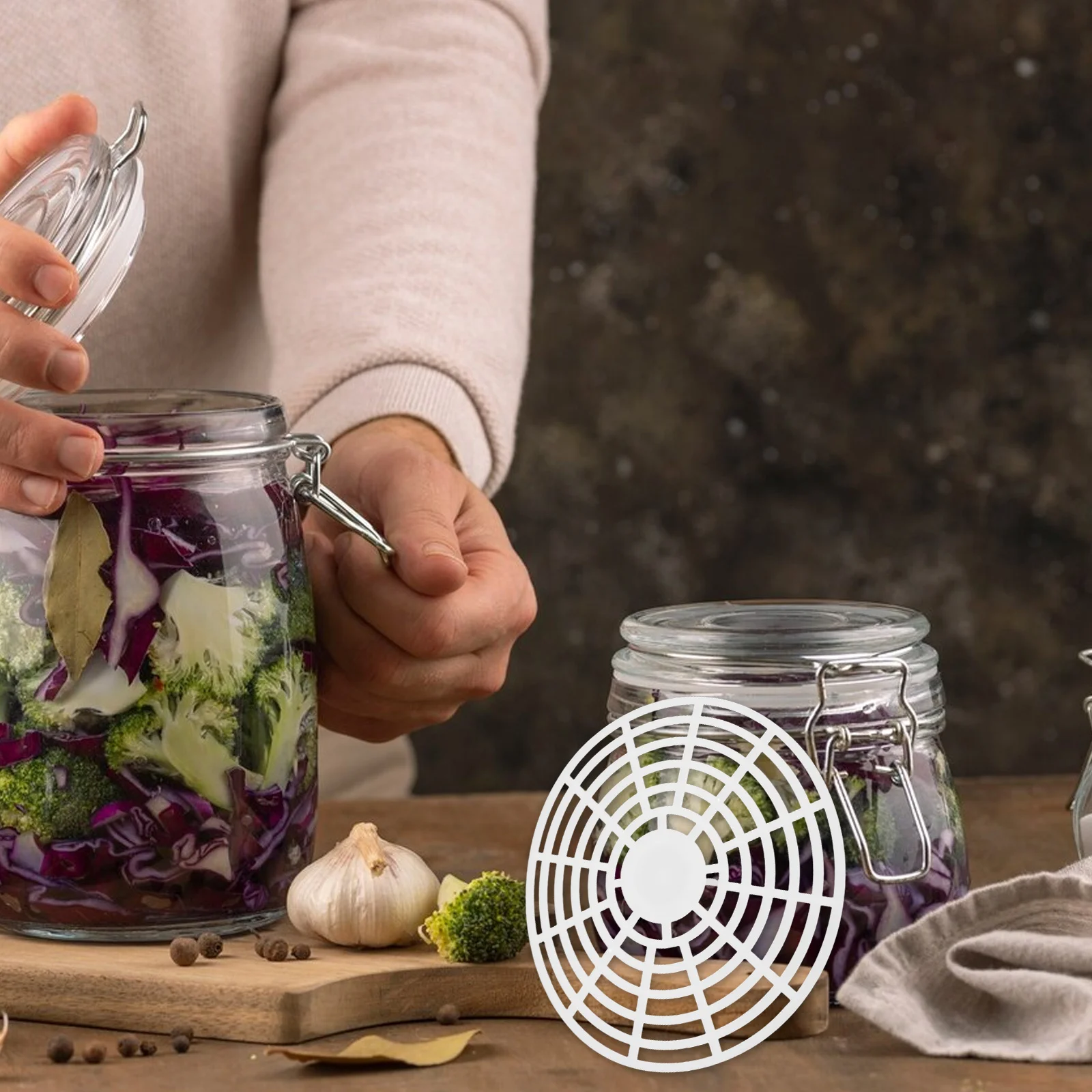 

5Pcs Fermentation Press Tool Pickle Jar Fermenting Tool Enhance Flavor Absorption Thorough Extraction Multipurpose Grid Kitchen