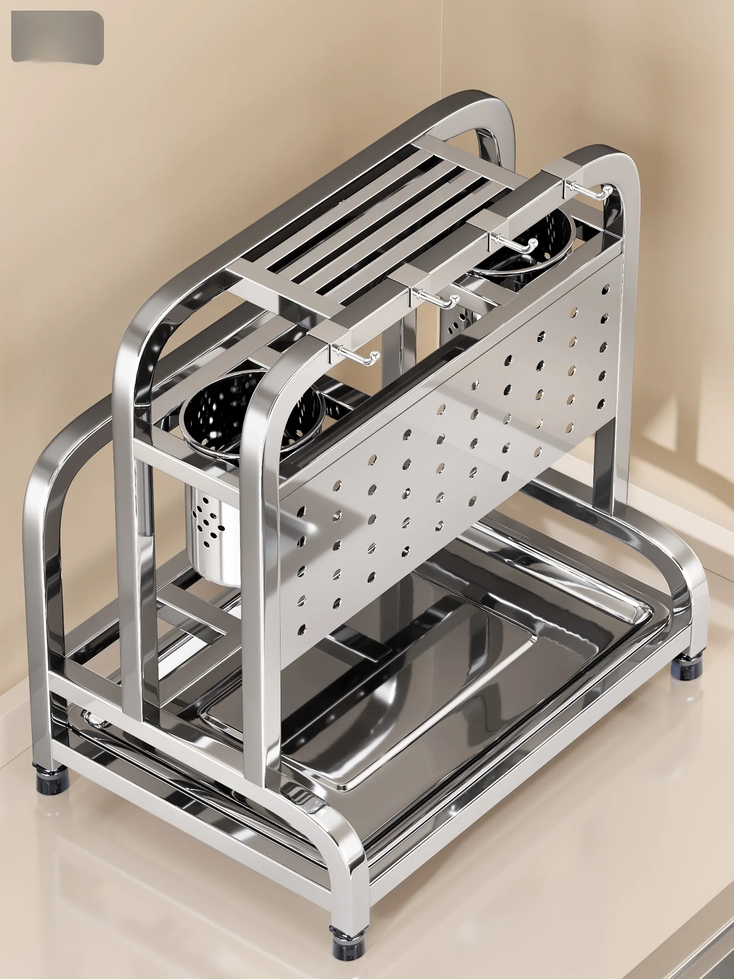 

Multifunctional Kitchen Storage Rack 304 Stainless Steel Knife Holder Chopsticks Tube Cutting Board Stand Integrated Design