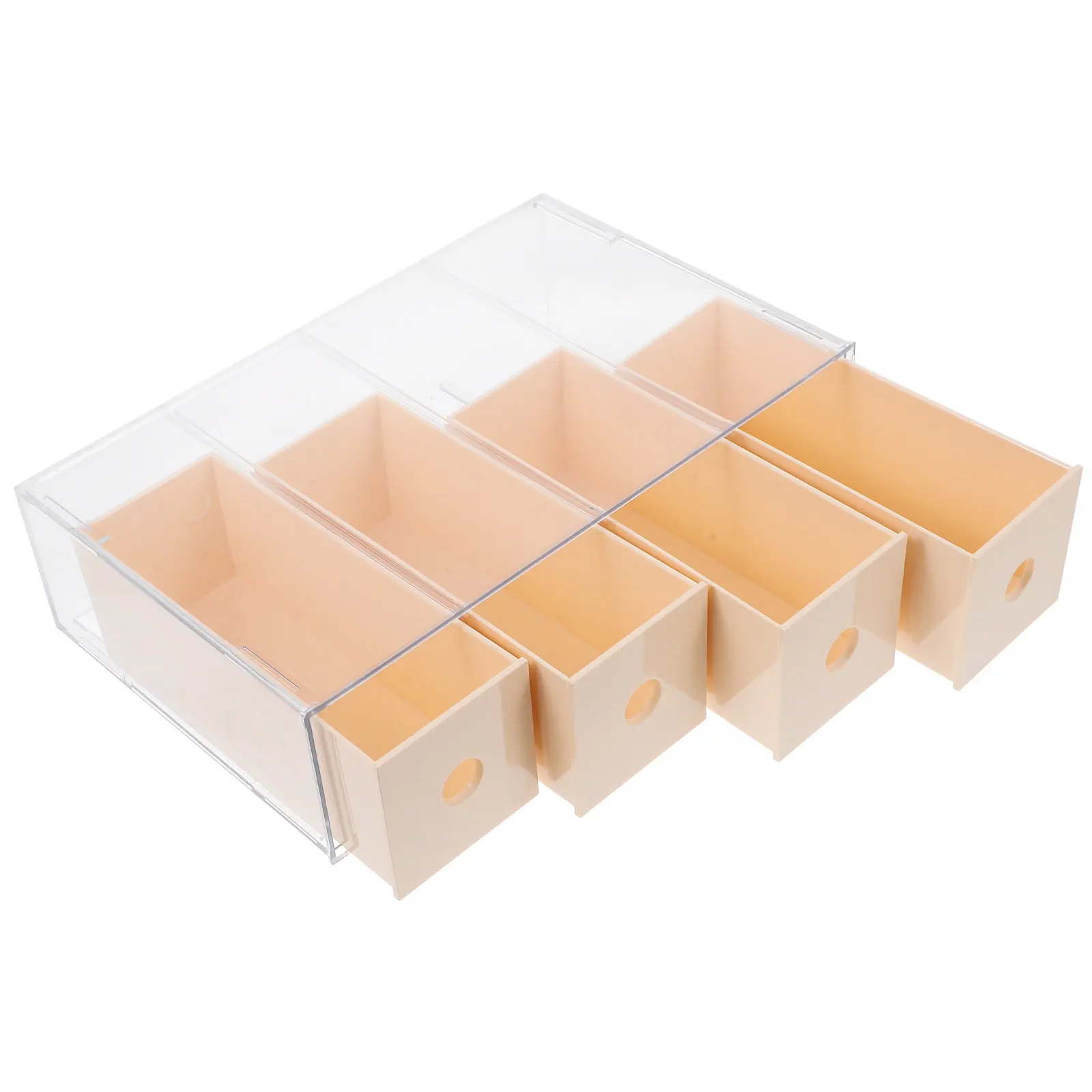 

4-Compartment Transparent Desktop Drawer Glasses Storage Box Stackable Versatile Space Saving Organizer for Eyewear Sunglasses