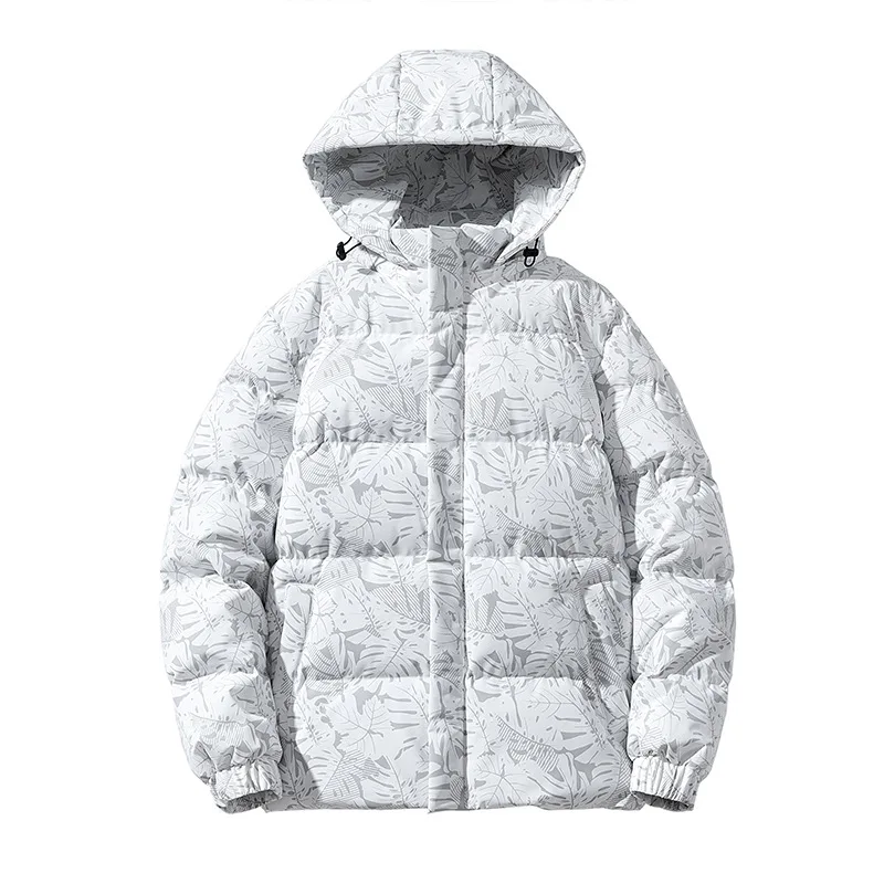 

Plus Size 5XL Maple Leaf Print Men's Winter Warm Jacket, Japanese Style Trendy Men Hooded Coat, Men's Casual Parkas