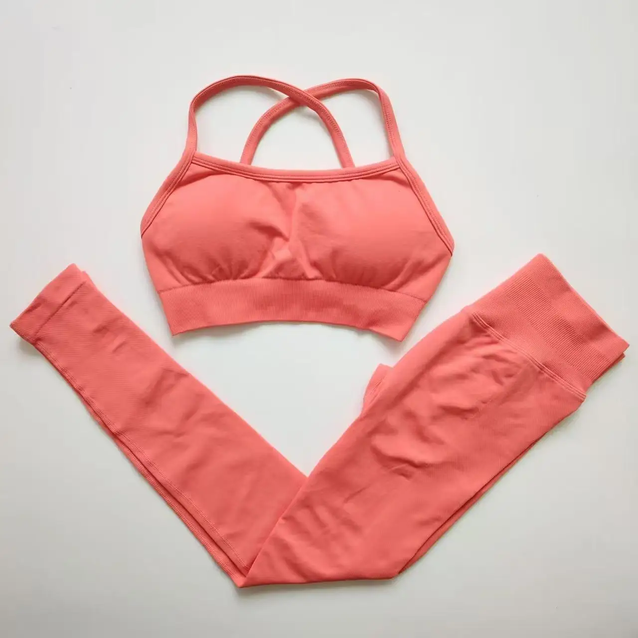 2 Pieces Seamless Yoga Set Women Workout Scrunch Leggings Set Backless Sports Bra Fitness Top Sportswear Gym Clothes
