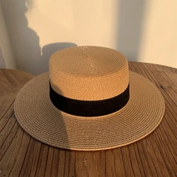 Chapeaux de paille à bord plat pour hommes et femmes, pare-soleil de voyage, casquettes de créateur