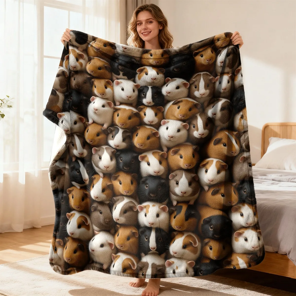 1pc Ultra-Soft Flannel Retro Guinea Pig Blanket Cozy Throw Suitable for Couches And Layering Office Naps Cute Guinea Pig Design Perfect Gift for Warmth And Style Enhancer