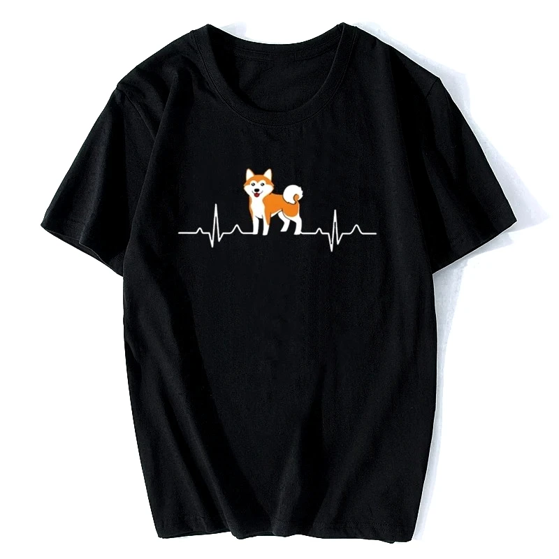 

Милая женская футболка с изображением японской собаки шиба-ину, футболка с изображением сердца и собаки, футболка с круглым вырезом и короткими рукавами, милая футболка, модная летняя повседневная футболка, подарок