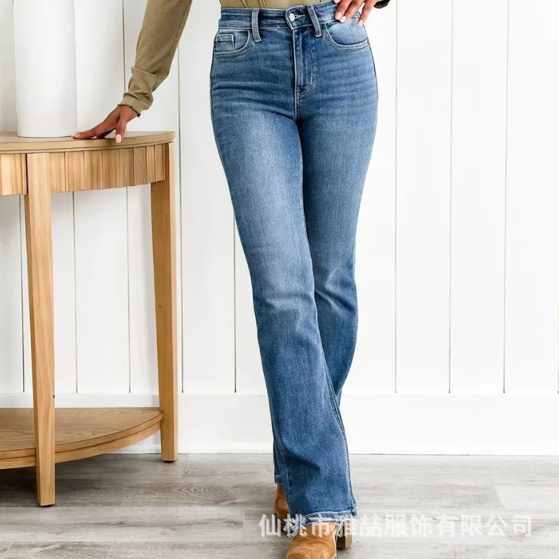 

Washed Elastic Temperament Jeans Women Four Seasons Fashion Simple and Comfortable Casual Straight Leg Pants Women's Streetwear