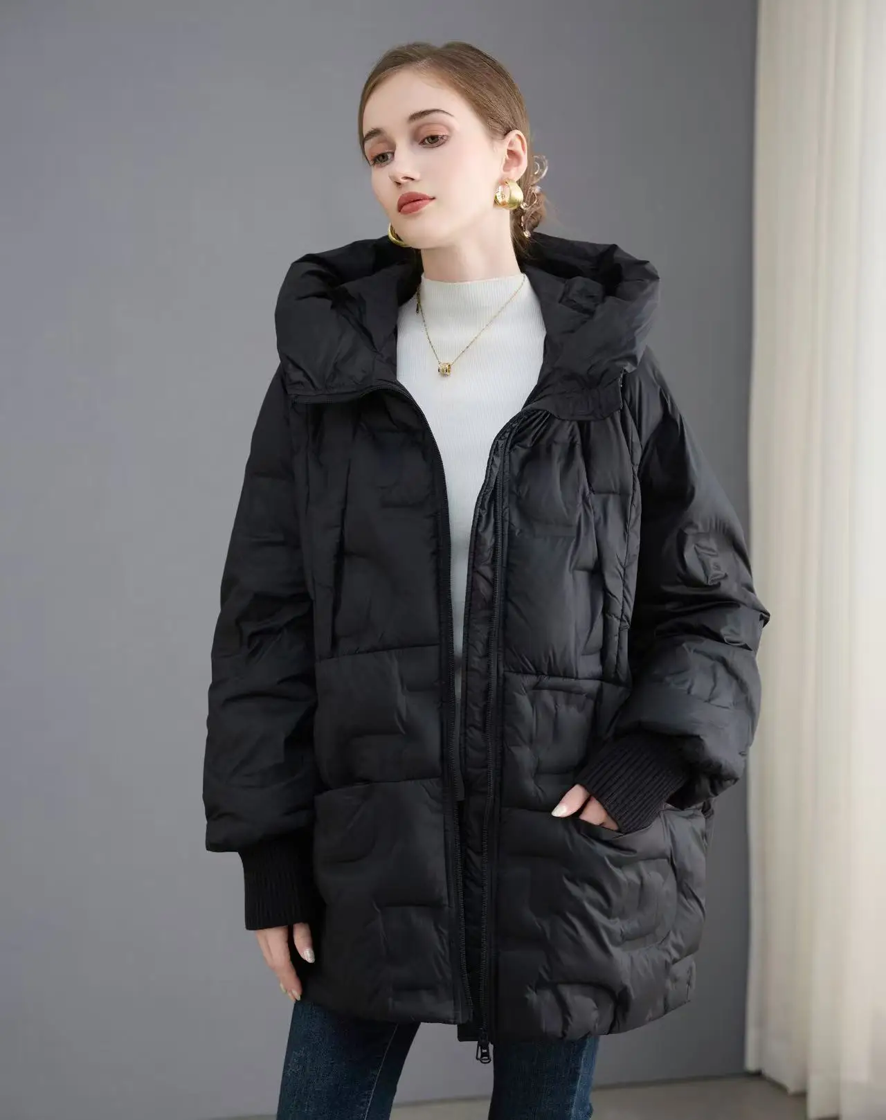 

Осенне-зимний пуховик женский повседневный свободный оверсайз белое утиное пальто теплая верхняя одежда стильное пальто с капюшоном офисные женские