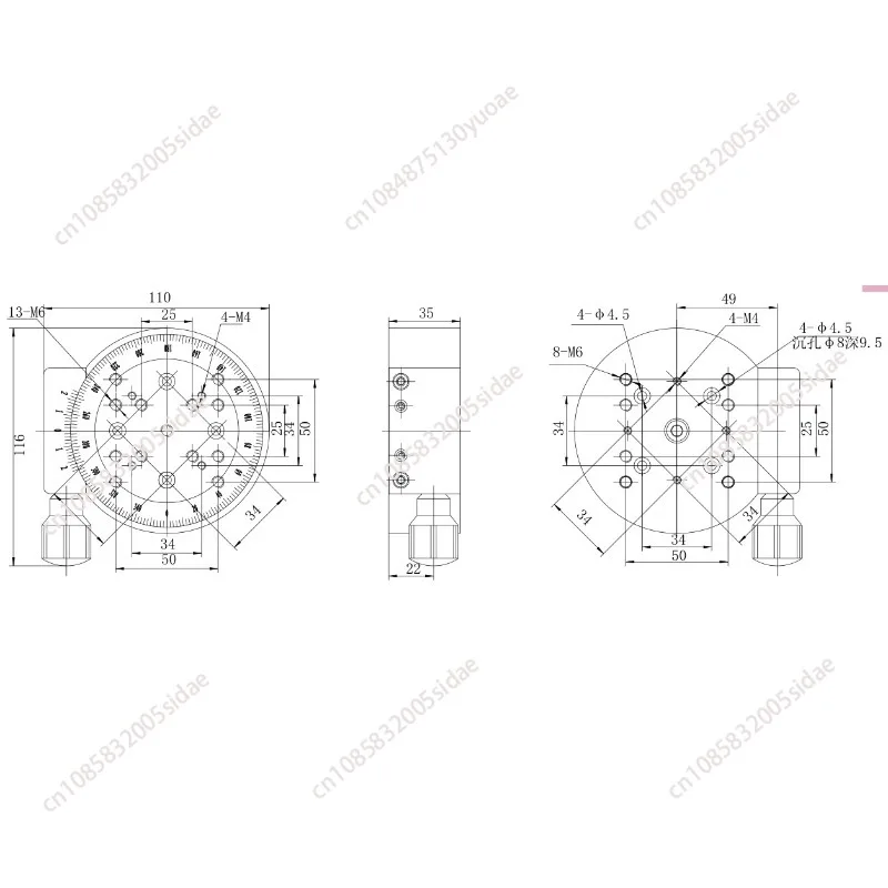 R Axis 360 Degree Manual Rotary Stage Manual Rotating Platform Angle Adjustment Precision Indexing Plate Stage Turntable 100MM