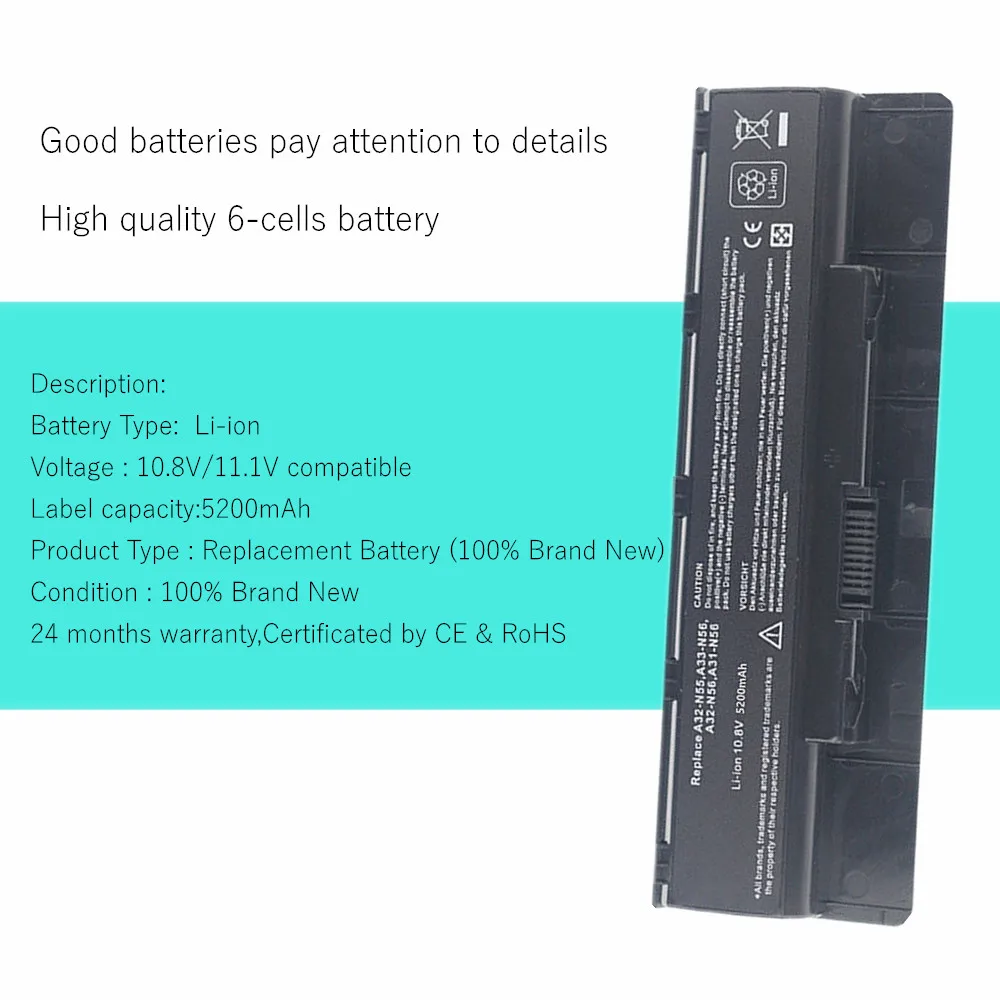 wholesale A31-N56 A32-N56 A33-N56 Laptop Battery For Asus N46 N46V N46VJ N46VM N46VZ  N56 N56D  N56DP N56V N56VJ N56VM N56VZ