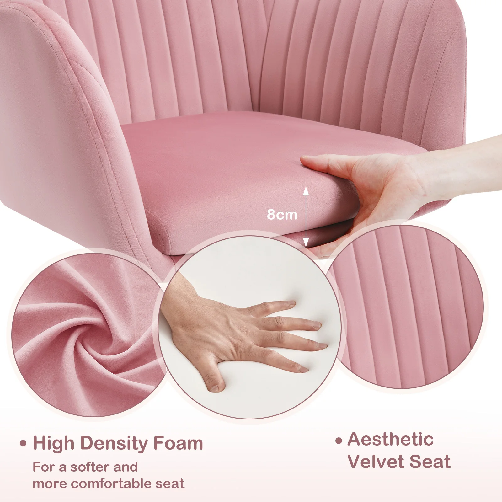 WOLTU Samt-Bürostuhl mit Armlehnen, Rollen, anhebbar, Gaming-Stühle mit hoher Rückenlehne, höhenverstellbar, ergonomischer Arbeits- und Make-up-Stuhl – Detail 8