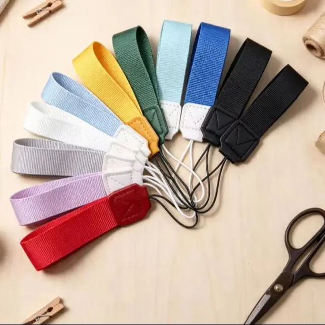 Custom LOGO Webbing Keychain Wrist Strap Blank Coffee Cup Lanyard Portable Short Rope Personalized Text Polyester Ribbon Keyring